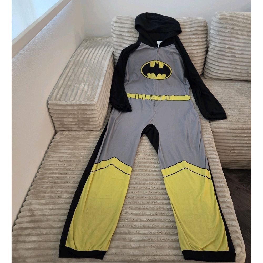 Batman One Piece Pajama Zip-Up Fleece Hooded Long Sleeve Mens L/XL